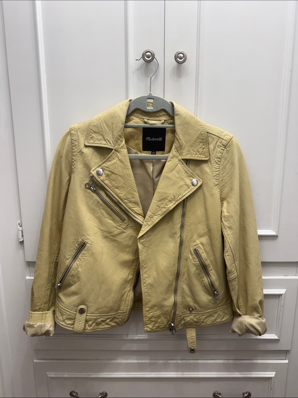 Madewell Pale Yellow Leather Biker Jacket